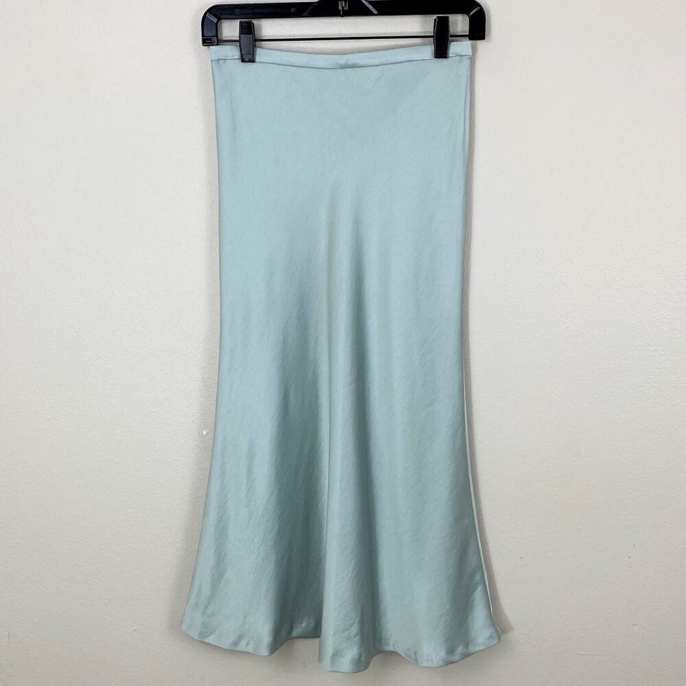 NWT LOÉIL Light Blue Satin Midi Skirt